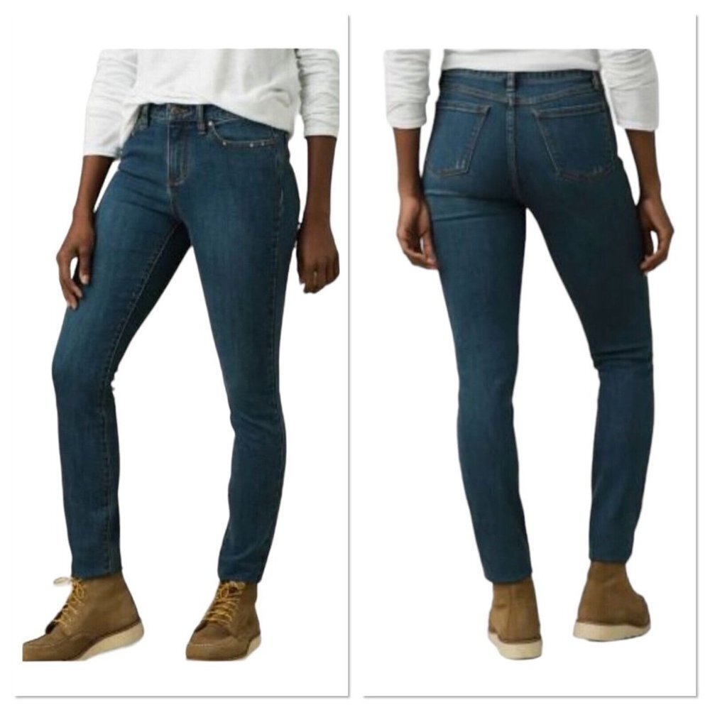 Prana Women Sienna Jean Dark Wash True Blue‎ Cotton Fitted Denim